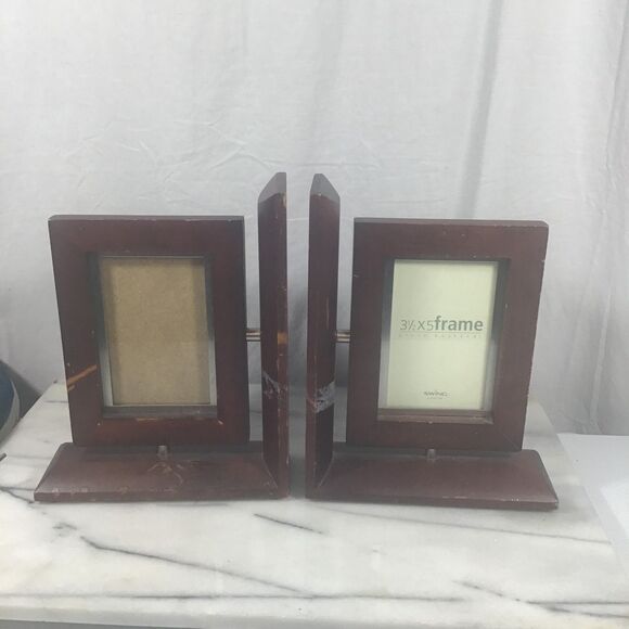 Vintage Swing Wooden Bookends With Built In Picture Frames, 3 1/2" x 5" - Picture 1 of 6